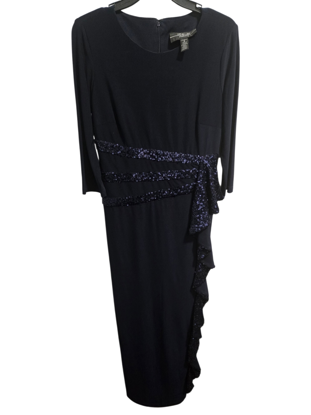 R&M Collection Elegant Navy Sequin-Trim Midi Dress 6